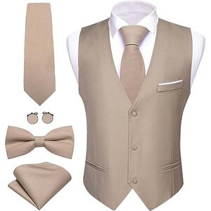 Barry.Wang Gilet da uomo in seta con risvolto/collo a scialle e