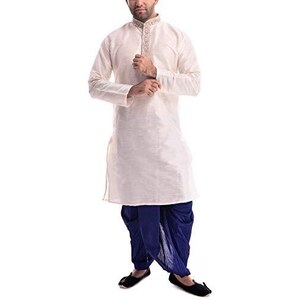 ROYAL Kurta Uomo Con Dhoti – Misto Seta, Taglia 42, Colore Blu Navy, Completo Etnico