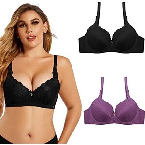 Curve Muse Taglie Forti Per Donna Forma Perfetta, Aggiungi 1 Tazza Reggiseni Push Up Con Ferretto Confezione Da 2 Nero Stampa Nero 2c 129287753