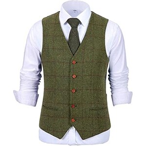 Elegante gilet uomo collo a V vintage retr a spina di pesce con bottoni