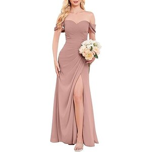 WSEYU Abito Da Damigella D'onore In Chiffon Monospalla Con Spacco Plissettato Lungo Una Linea Abito Da Damigella D Onore Per Le Donne Fucsia 44 140339697
