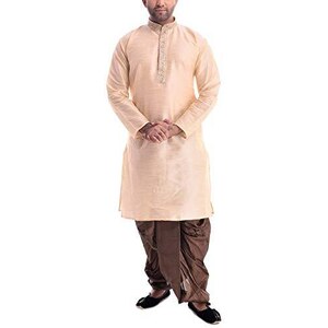 Royal Kurta - Set Da Uomo In Misto Seta Desi Dhoti Kurta, Marrone E Dorato 44 122931299
