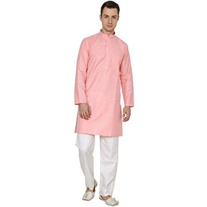 Manyavar Pigiama Kurta Uomo In Cotone Verde Quadrettato - Set Tradizionale Indiano Con Chiusura Abbottonata, Lunghezza Al Ginocchio, Abbigliamento Etnico Per Cerimonie
