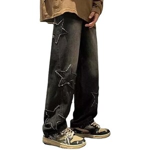 CYee Grunge Baggy Jeans Y2K Emo Alt Cargo Pant Star Patchwork Fairycore - 9