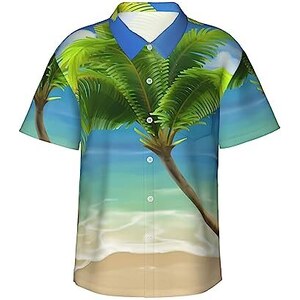 Camicia Hawaiana Uomo - Manica Corta, Stampa Foglie Tropicali, Poliestere Elastan - Per Spiaggia E Vacanze - Foto 9
