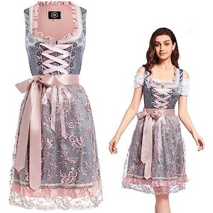 Dirndl Da Donna Per Oktoberfest: Abito Tradizionale Bavarese In 2 Pezzi Con Grembiule In Pizzo, Corto-midi