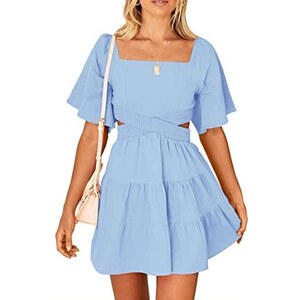 Ruiteh Abiti Da Spiaggia Da Donna Manica Corta Collo Quadrato Abito