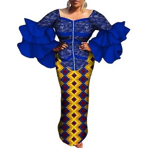 Wvapzxx Abiti Africani per Donna Abito Lungo Maxi Manica Svasata Abiti da Festa Vintage con