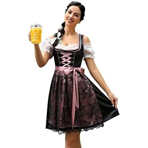 KOJOOIN Dirndl Court 3 Pièces Pour Femme. Robe Midi Traditionnelle