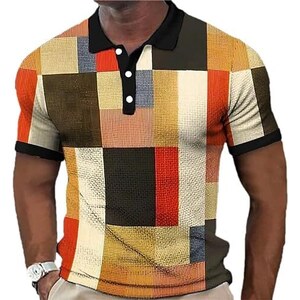 Maglietta Uomo A Righe Con Stampa Oversize E Risvolto | T-Shirt Sportiva In Poliestere | Taglia M
