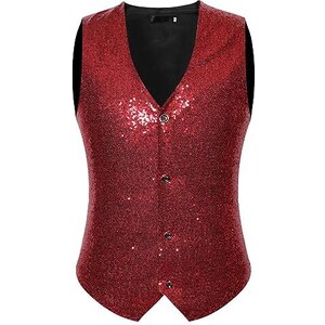Caxndycing Gilet con paillettes da uomo con scollo a V, senza maniche