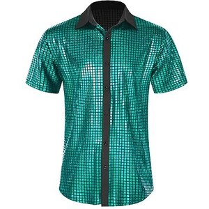 Camicia Uomo Con Paillettes Anni 70 – Maniche Corte, Discoteca Stile Sisco Ball Per Halloween E Carnevale - 3