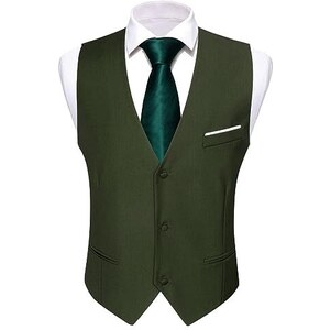 Allthemen Heren vest V-hals enkele rij gilet slim fit business kostuumvest Western, zwart, L