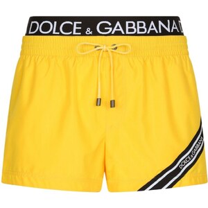 Costume Da Bagno Tronchetto Uomo Dolce & Gabbana Nero - Pantaloncini Corti Con Placca Logo, 100% Poliestere, Made In Italy