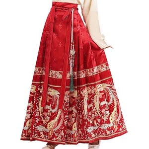 Gonna A Faccia Di Cavallo Hanfu, Stile Tradizionale Cinese Con Ricamo Fenice, Lunga E Pieghettata - 3