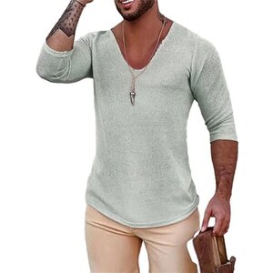 T-shirt Da Uomo Di Marca 2021 Slim F Scollo A V Manica Corta Muscolo Solido Casual Top Camicie T-shirt Estiva Di Base Nuovo Abbigliamento Di Grandi Dimensioni / Top & Magliette - 5