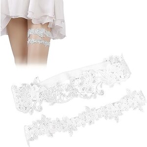 Giarrettiera Sposa In Pizzo Con Fiocco - Taglia Unica 33-66cm Con Strass Crystal - Foto 6