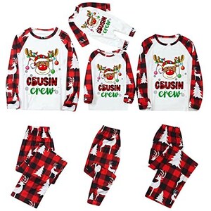 Pigiami Natalizi Coordinati Per Famiglia – Set 2 Pezzi Donna/uomo/bambino, Stampa Natalizia Rossa E Nera