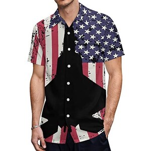 Camicia Hawaiana Uomo Con Bandiera Americana – Maniche Corte, Colore Patriottico