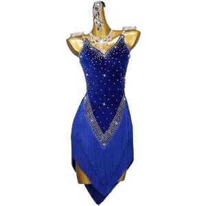 Vestiti Ballo Latino Americano Vestito Da Ballo Latino Donna Con Paillettes E Frange - Per Salsa E Tango Vestito Paillettes Frange - Foto 9