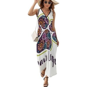 Vestito Lungo Estivo Donna - Abito Spiaggia Scollo A V Maniche Corte, Stampa Tropicale - Foto 11