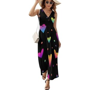 FENAC Cane Carino Vestito Lungo Estivo Donna Abito Senza Maniche Scollo
