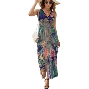FENAC Piuma Vestito Lungo Estivo Donna Abito Senza Maniche Scollo A V
