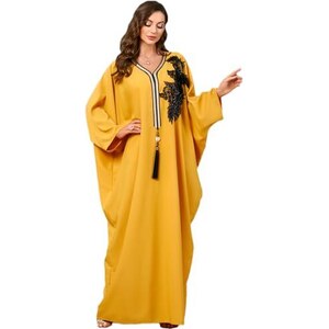 Abito caftano in mussola a fiori Donna, Giallo | Milano