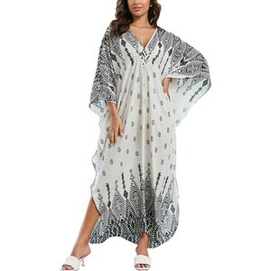 Positano Amazon Caftano Donna Lungo Per Spiaggia - Vestito Estivo In Poliestere Con Maniche A Pipistrello Vestiti Da Mare Donna - Foto 8