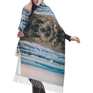 Sciarpa Donna Con Nappe E Stampa Floreale - Scialle In Cotone 128x128 Cm