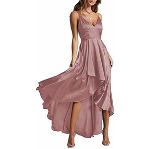 Allegra K Abito Lungo In Raso Per Donna - Scollo A V, Spalline Sottili, Elegante, Collezione Primavera/Autunno