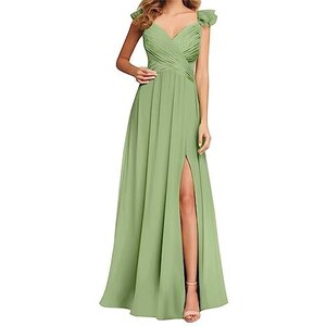 Abito Da Damigella Chiffon Con Maniche A Mantella E Scollo A V - JKMMYO, Giallo, Taglia 50