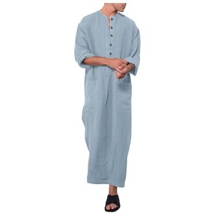 Caftano Uomo Thobe Djellaba – Abito Musulmano Con Ricami, Leggero In Cotone E Spandex