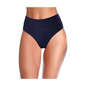 Halcurt Slip da donna a vita media, bikini da bagno sfacciato, Navy