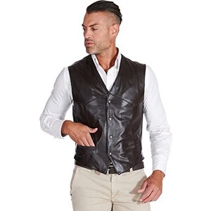 Gilet gilè gile smanicato in di vera pelle vintage da moto per custom