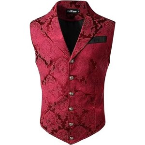 Gilet Uomo Gotico Steampunk Medievale – Doppio Petto In Broccato Con Fantasia Paisley – Costume Halloween Rinascimentale Con Bavero