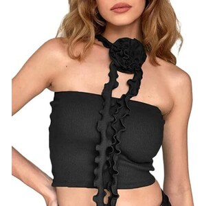 Floerns Top Tubo In Denim Nero Con Bottoni Frontali In Metallo – Bandeau Senza Maniche, Taglia M - 3