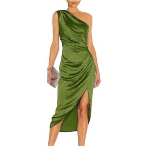 Vestito Taglie Forti Donna - Abito Longuette da Cocktail Monospalla da Donna Senza Maniche con Volant Avvolgente Increspato Abiti da Cerimonia per Gli Ospiti Reggiseni per Vestiti Scollati Schiena