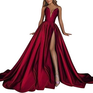 Vimoli Abito Da Sera Da Donna, Elegante, Lungo, In Raso, Linea Ad A Spaccato Abito Da Cocktail Spaghetti Abito Da Sposa Abito Da Sposa Con Tasche A Verde Xxxl 122647989