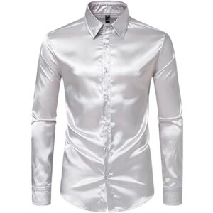 PARKLEES Camicia Uomo Jacquard Raso Floreale Manica Lunga Vestibilità Aderente Per Matrimonio E Feste