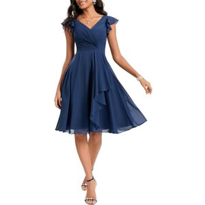 Abito Da Damigella PAVERJER In Chiffon Con Scollo A V E Spacco - Lungo Taglia 58 In Blu Reale