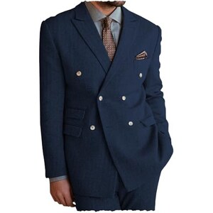 Tiavllya Abito in tweed da uomo 2 pezzi a doppia fila abiti vintage a spina di pesce lana