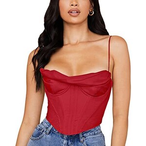 Alivila.Y Fashion Corsetto Donna Rosso, Taglia XL (busto 34-36, Vita 28-30), Con Lacci Posteriori E G-String Incluso - 2
