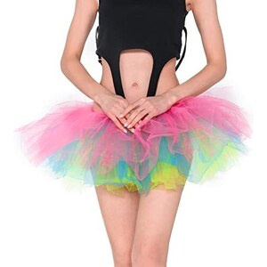 Gonna,Gonne Midi A Vita Alta Colore Arcobaleno Sfumato Brillante Tulle Fluido A Strati Moda Estiva