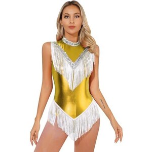 Vestito Da Ballo Latino Con Nappe E Paillettes - Body Senza Maniche, Per Salsa, Rumba, Jazz - Foto 10