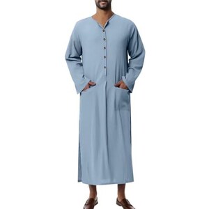 Darringls Abito musulmano Uomo Etnico Maxi Abito Est Turco Abiti Vestiti Uomini Musulmani Thobe Caftano Casual Robe Saudita Arabo Manica Lunga Abito Medio Oriente Camicia, bianco, L