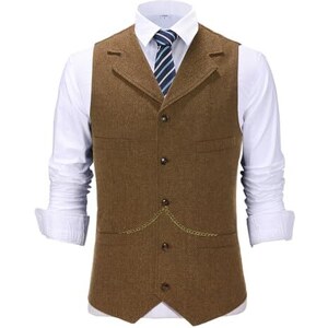 Vintage Gilet Costume Homme Vintage Sans Manches Tweed Laine