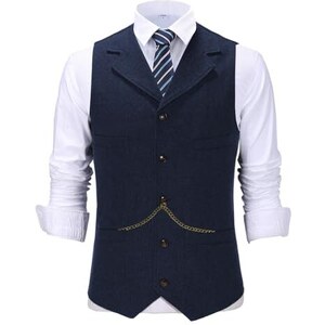 Solovedress Gilet Uomo In Lana Tweed – Motivo Spina Di Pesce, Scollo A V, Perfetto Per Matrimoni E Cerimonie