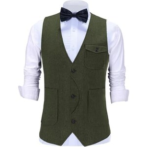 COSKTIARL Gilet Da Uomo Slim - Gilet Classico Da Uomo In Tweed Kaki Gilet Vintage A Spina Di Pesce Da Lavoro Con Risvolto Gilet Scozzese Con Bottoni In Alto Per Matrimoni Stile A L 138164945 - Foto 12