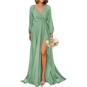 SAMHO Abito Da Damigella D'onore Da Donna Con Scollo A V Con Fessura In Chiffon Plissettato Abito Da Sera Formale Con Tasche Menta 60 124057360 SAMHO Abito Da Damigella D'onore Da Donna Con Scollo A V Con Fessura In Chiffon Plissettato Abito Da Sera Formale Con Tasche Menta 60 124057360